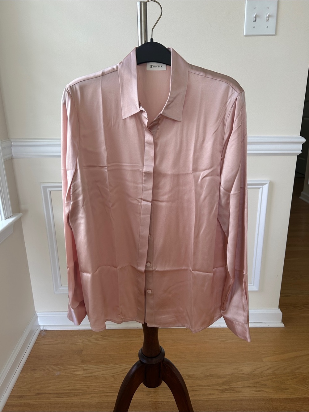 NWOT Lily Silk Blush Pink Silk Button-Up Blouse